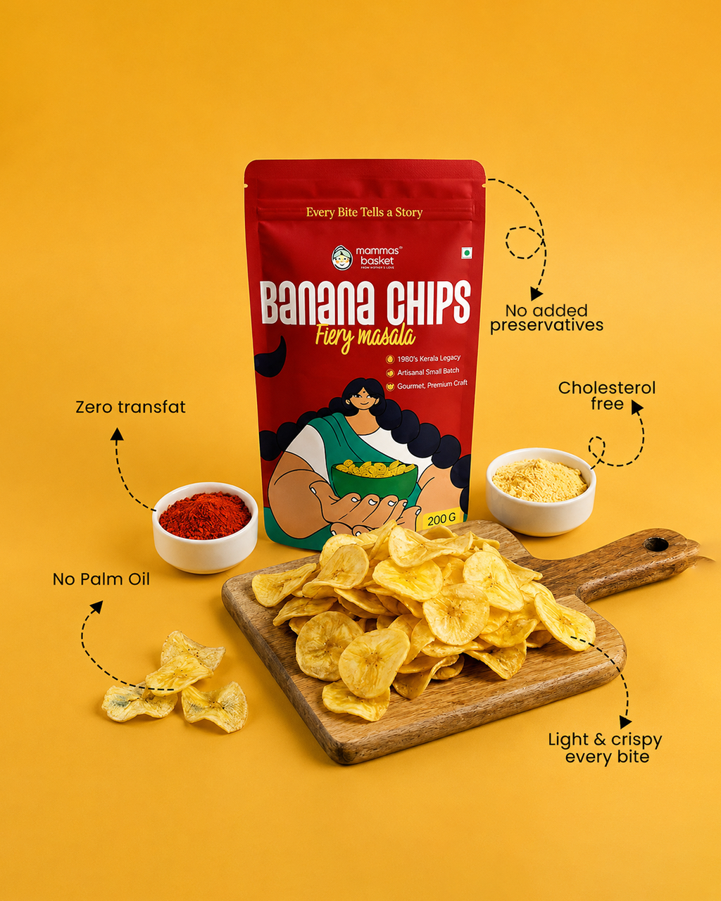 Mammas Basket Premium Banana Chips - Fiery Masala (1 Pack)