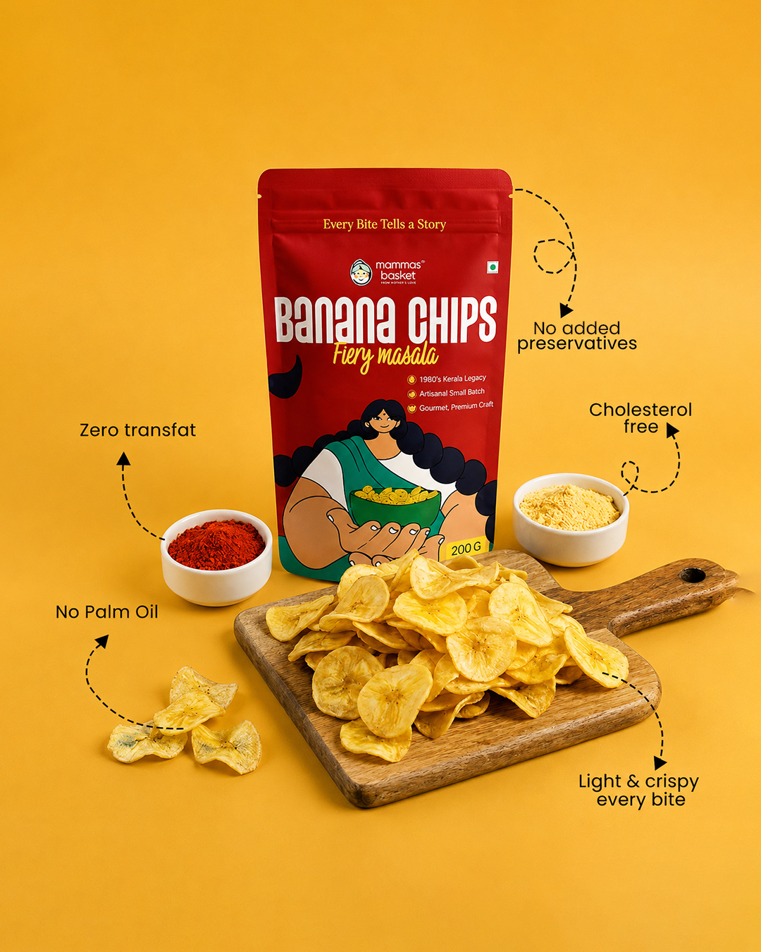 Mammas Basket Premium Banana Chips - Fiery Masala (1 Pack)