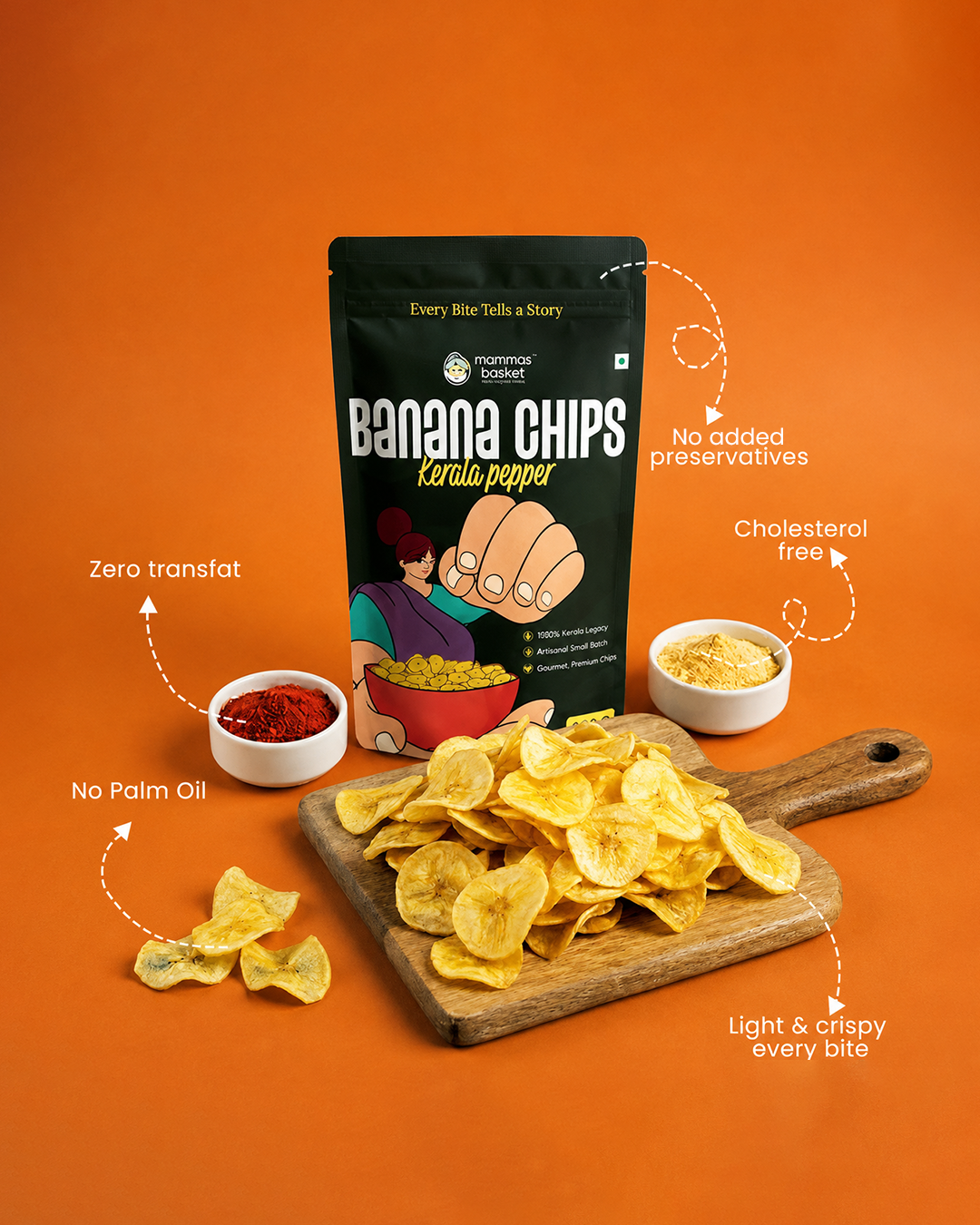 Mammas Basket Premium Banana Chips - Kerala Pepper  (1 Pack)